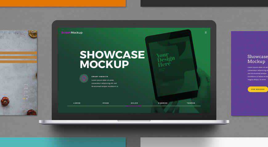 Laptop Presentation Showcase Photoshop PSD Mockup Template